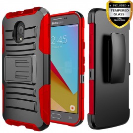 Circlemalls Combo Holster Samsung Galaxy J3 Orbit Case/Galaxy J3 Eclipse 2/J3 Prime 2/J3 Express Prime/J3 Achieve/Galaxy J3 Emerge 2018 Case Case, With [Premium Screen Protector] And Stylus Pen-Red